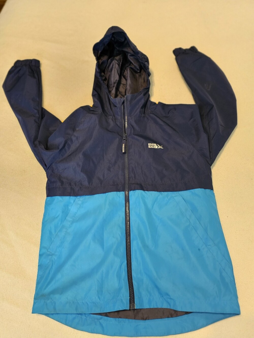 Eddie Bauer Kids Unisex Medium 10/12 2 Tone Blue Full Zip Jacket Euc Hooded